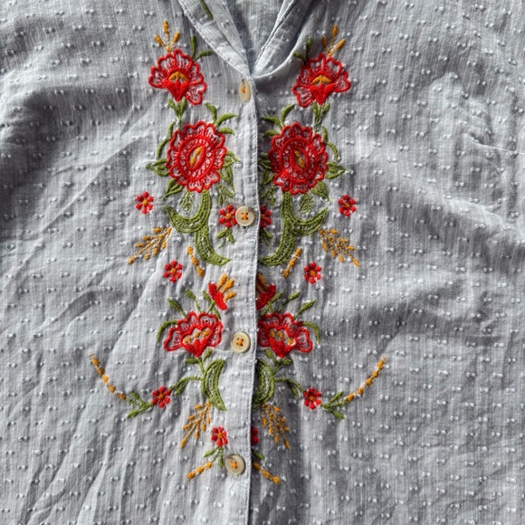 Anthropologie Maeve Pale Blue Christie Embroidered Short Sleeve Button Down 8 - Picture 5 of 13